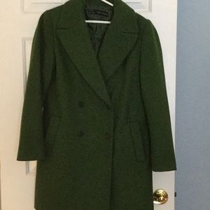 Green wool double breasted coat.
